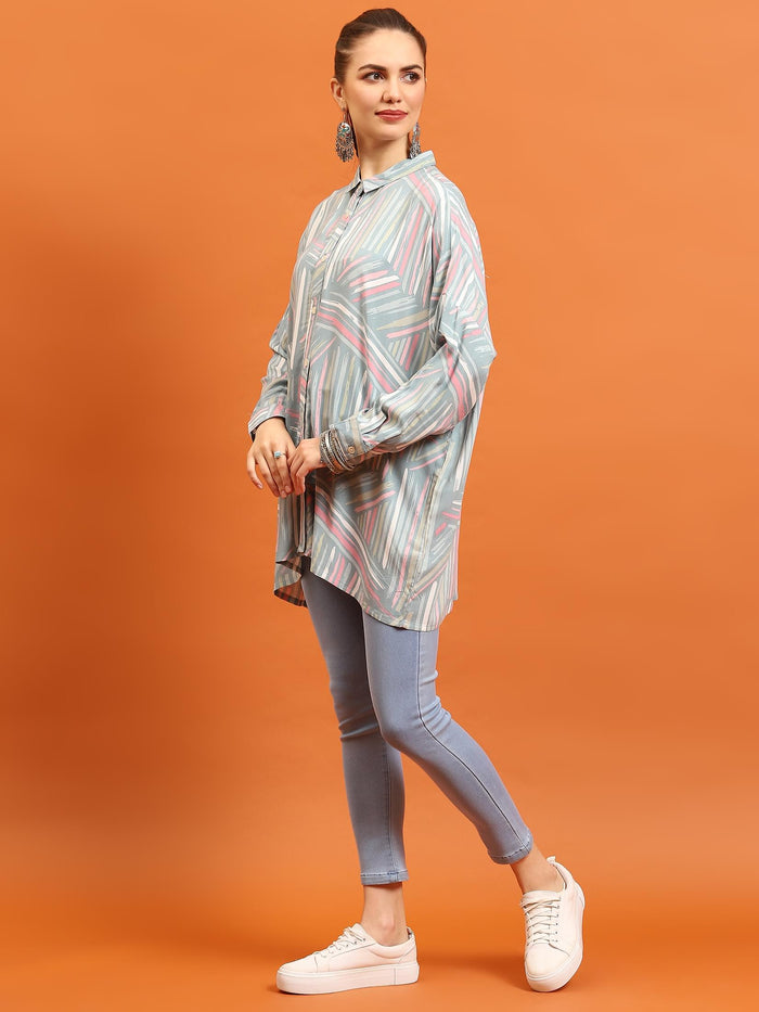 Women Grey Abstract Printed Shirt.
