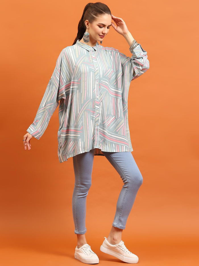 Women Grey Abstract Printed Shirt.