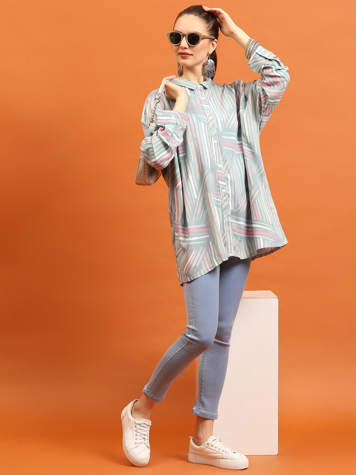 Women Grey Abstract Printed Shirt.