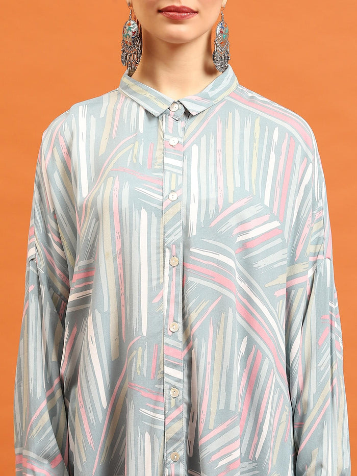 Women Grey Abstract Printed Shirt.