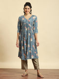 Women Grey Floral Print Kurta.