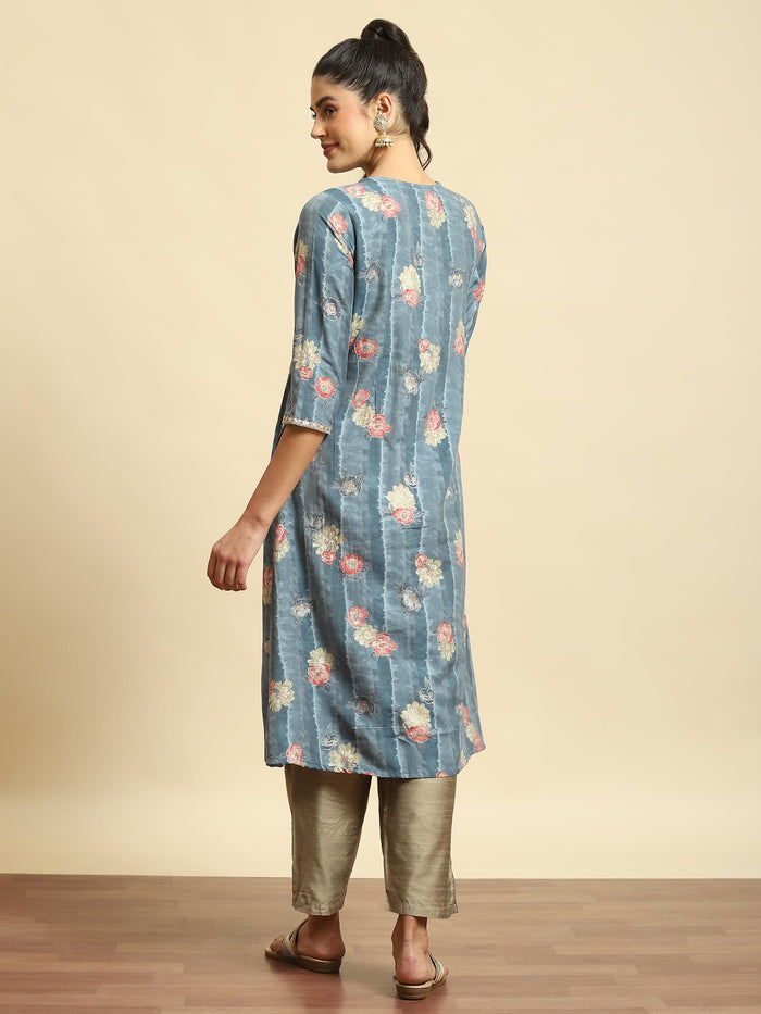 Women Grey Floral Print Kurta.