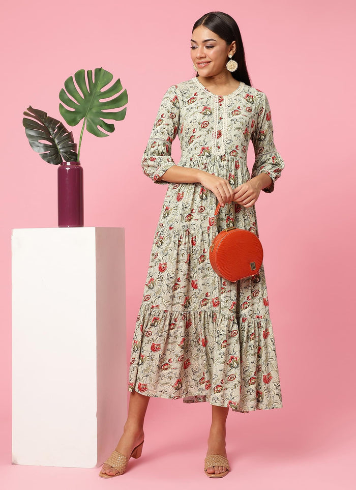 Women Grey Floral Printed Dress.