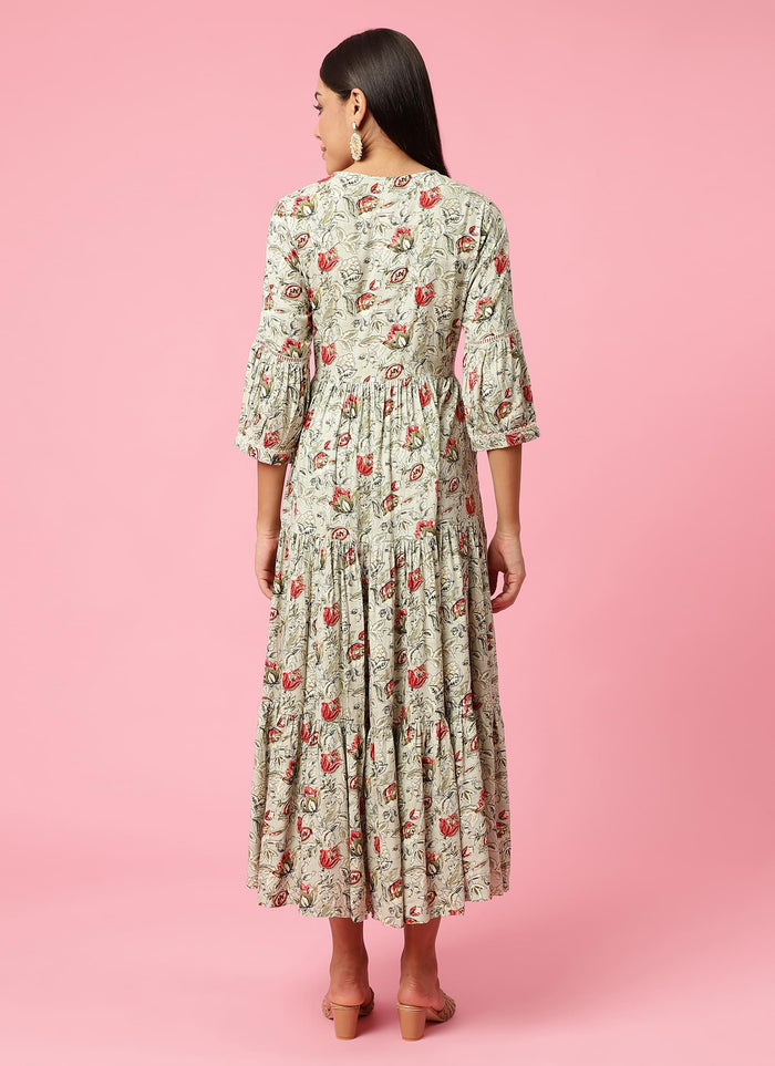 Women Grey Floral Printed Dress.