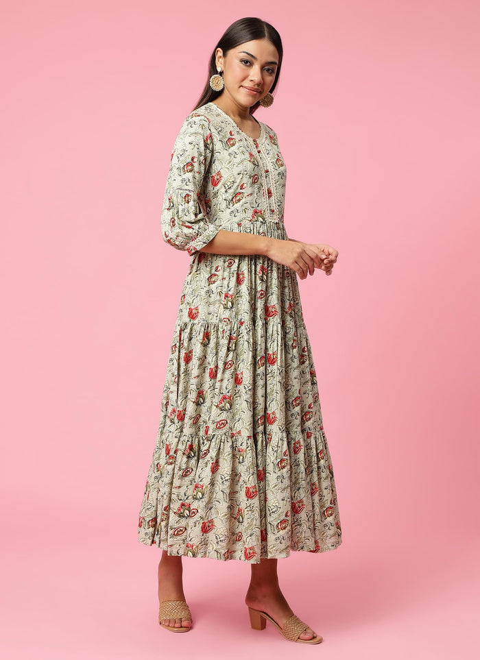 Women Grey Floral Printed Dress.