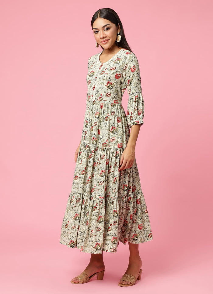 Women Grey Floral Printed Dress.