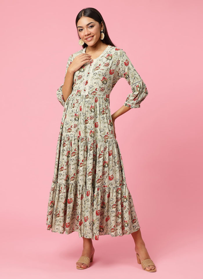 Women Grey Floral Printed Dress.