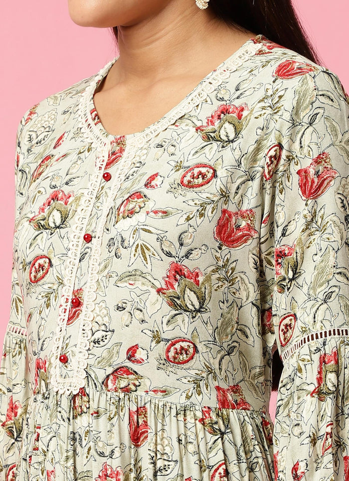 Women Grey Floral Printed Dress.