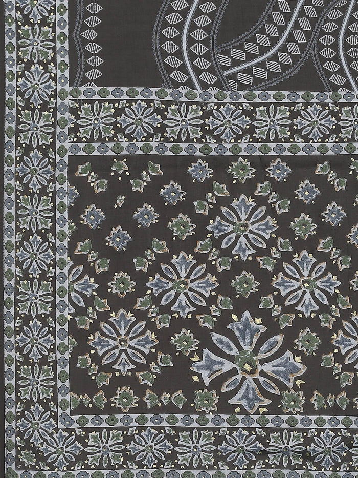 Women Grey Floral Printed Kurta Comfort Pant Dupatta.