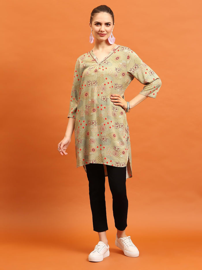 Women Grey Floral Printed Kurti.