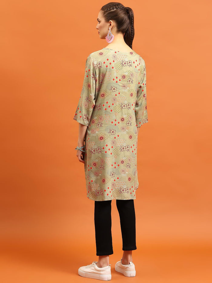 Women Grey Floral Printed Kurti.
