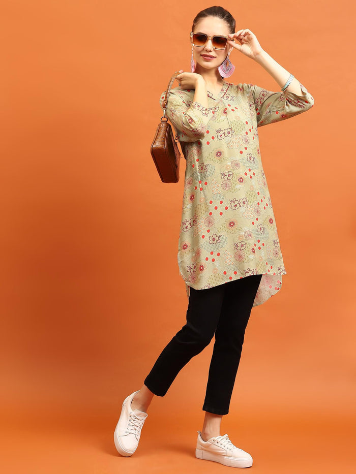 Women Grey Floral Printed Kurti.