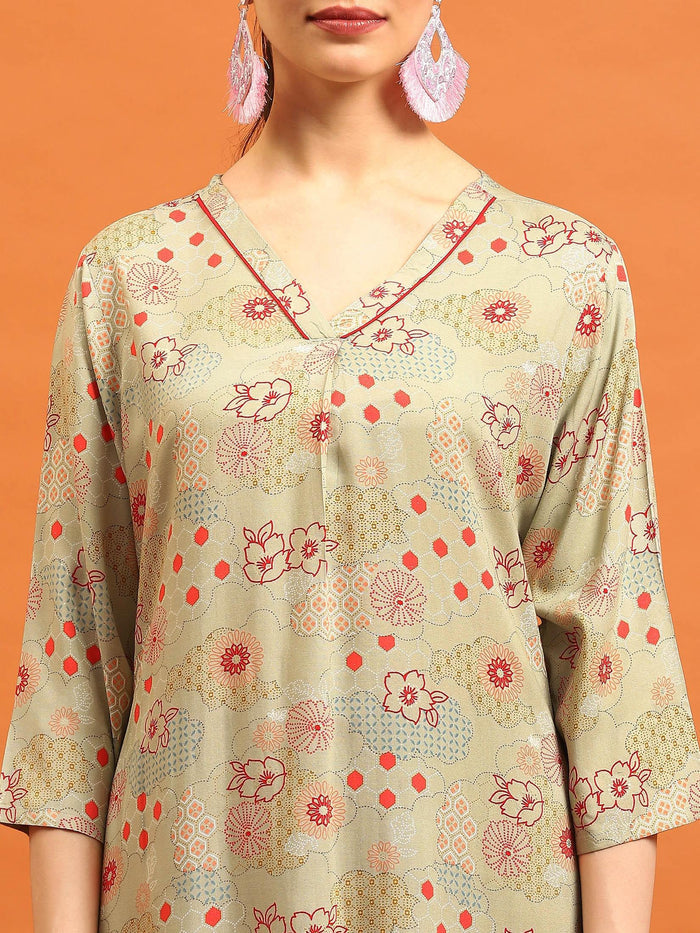 Women Grey Floral Printed Kurti.