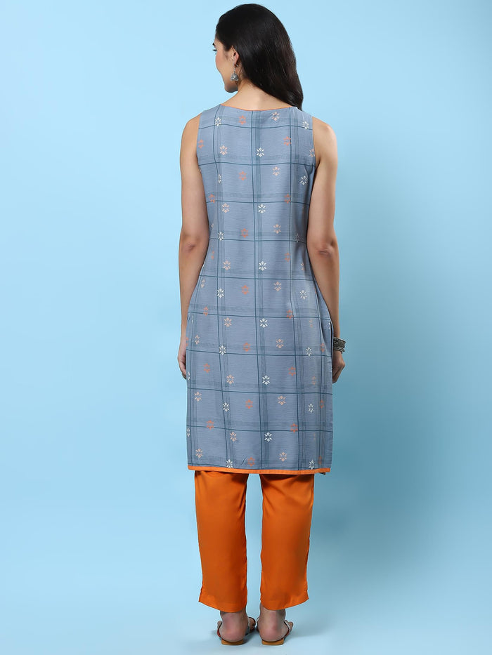 Women Grey Geometric Printed Kurta.