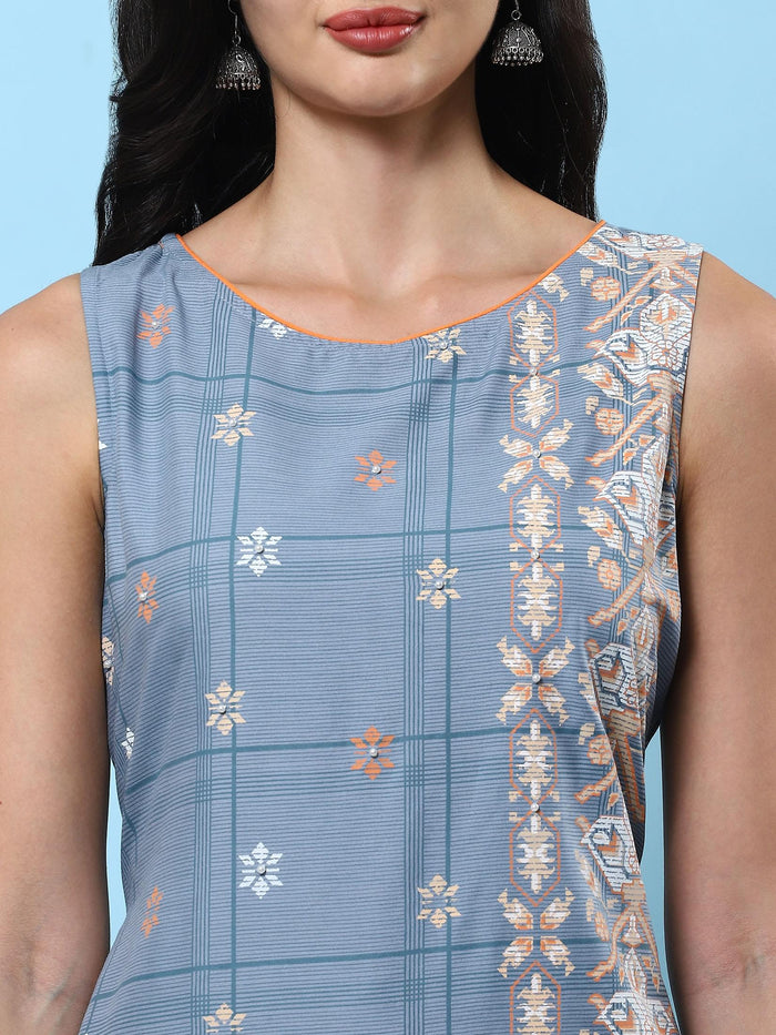 Women Grey Geometric Printed Kurta.