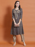 Women Grey Ornamental Print Kurta.