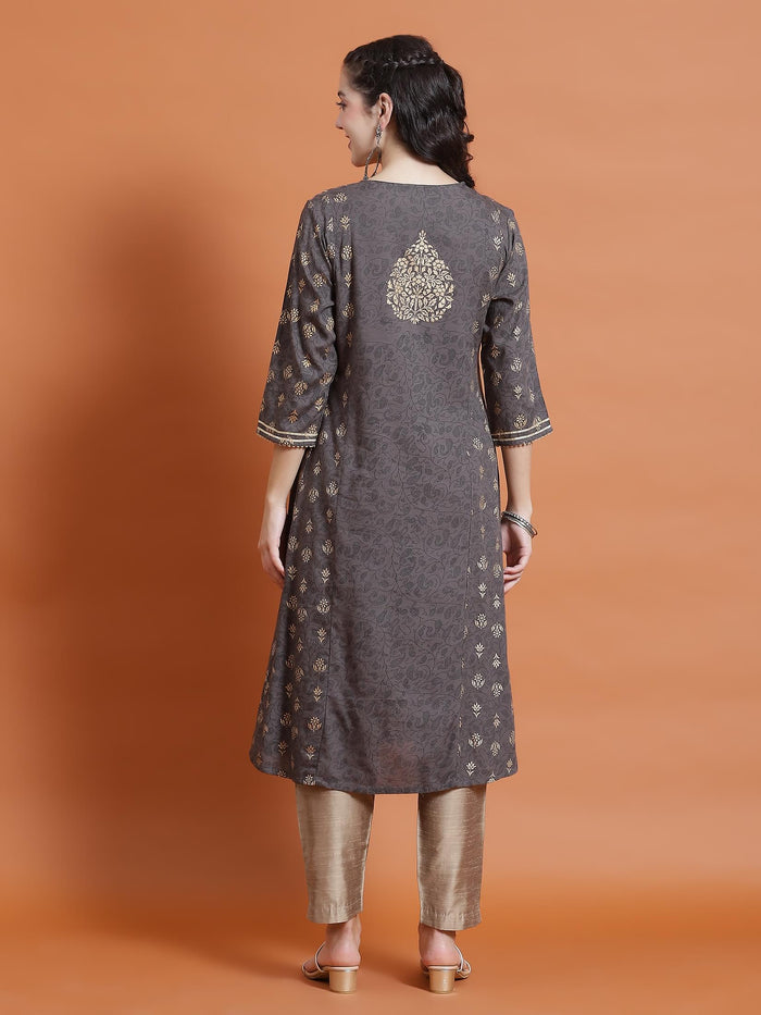 Women Grey Ornamental Print Kurta.