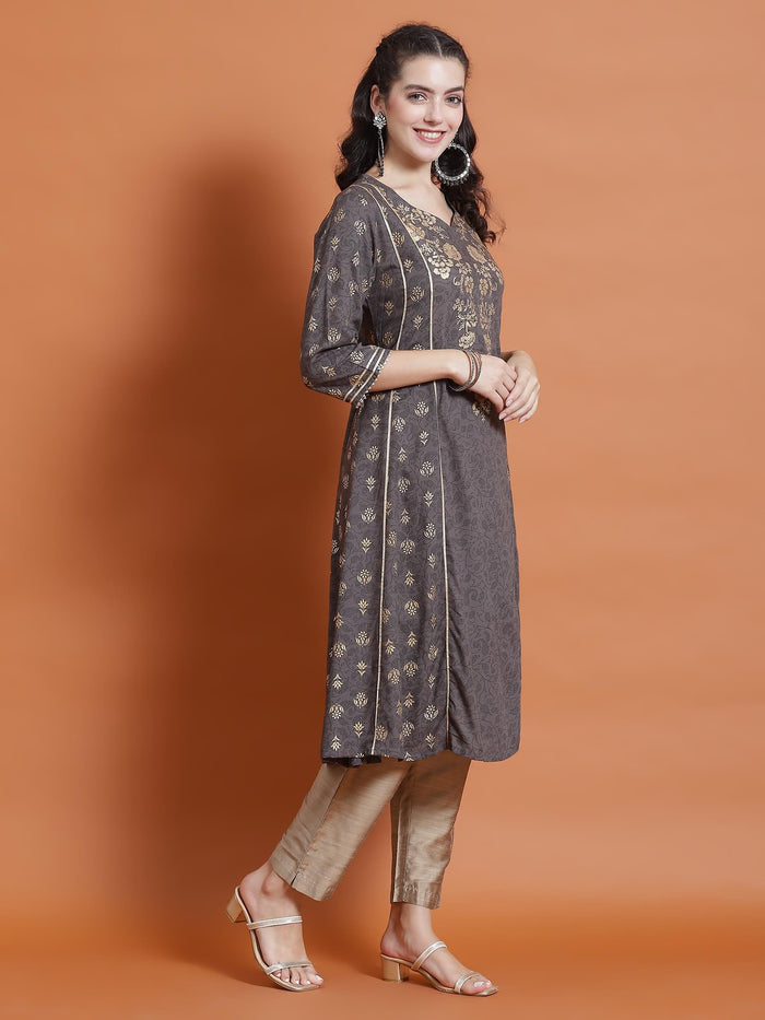 Women Grey Ornamental Print Kurta.