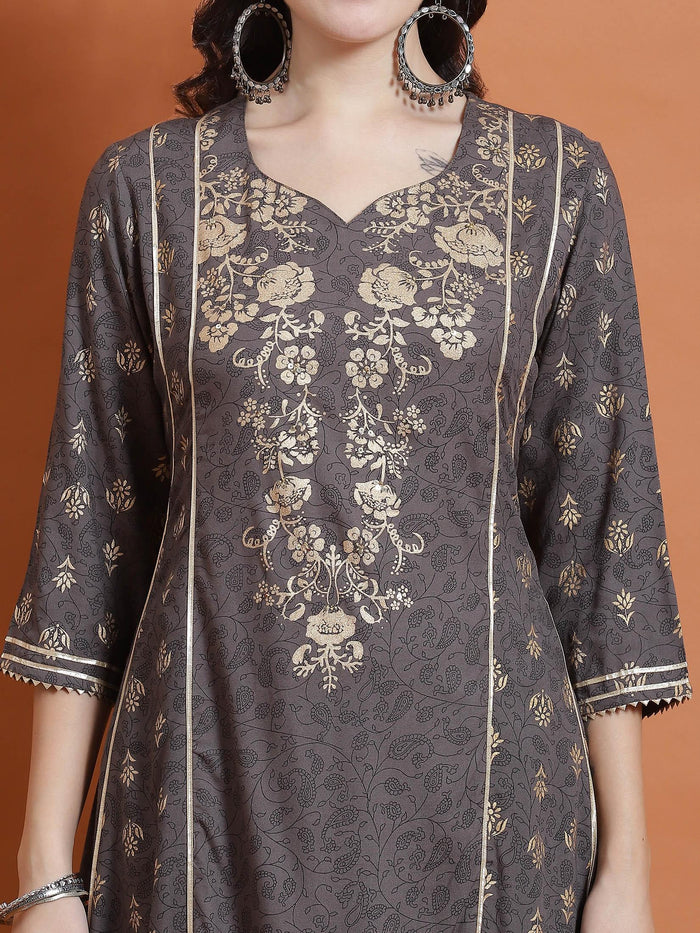 Women Grey Ornamental Print Kurta.