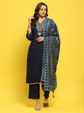 Women Indigo Blue Liva Rayon Kurta Comfort Pant Dupatta.