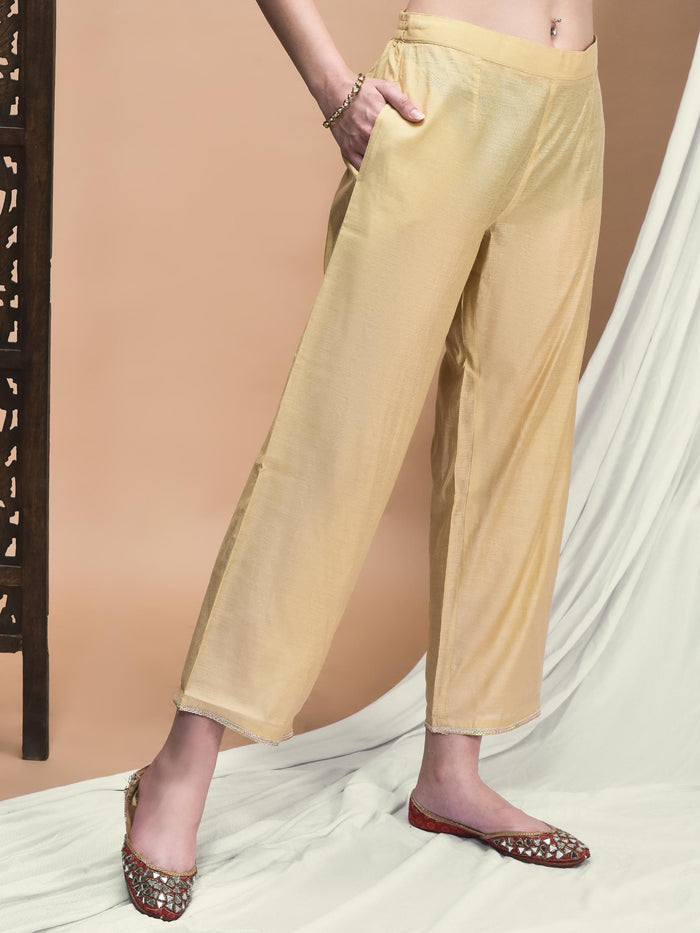 Women Jacquard Beige Woven Kurta Comfort Pant Dupatta.