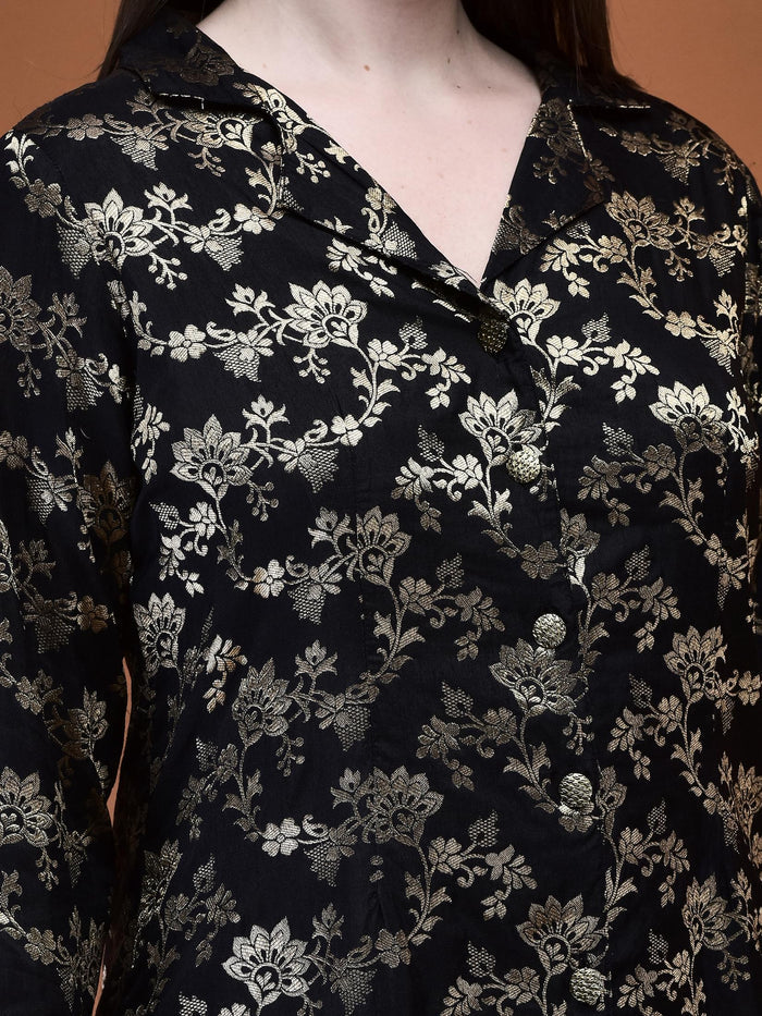 Women Jacquard Black Woven Co-Ord Set.