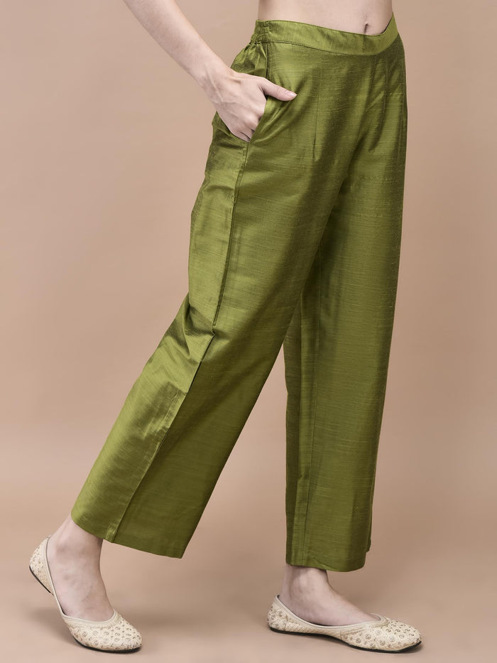 Women Jacquard Green Woven Kurta Comfort pant Dupatta.