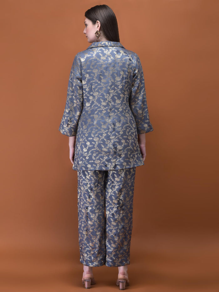 Women Jacquard Grey Woven Co-Ord Set.