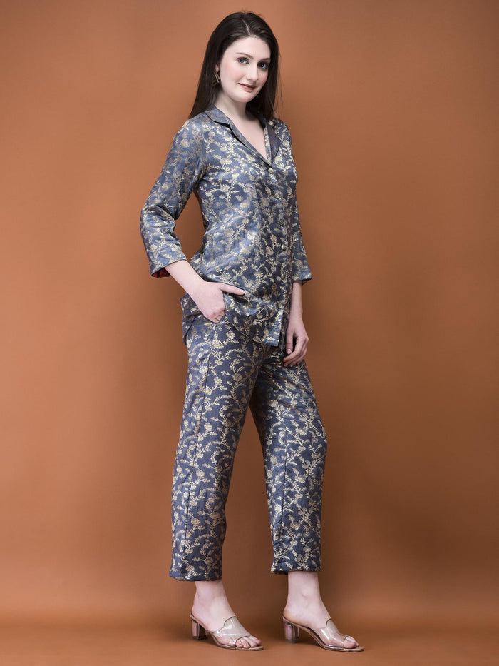 Women Jacquard Grey Woven Co-Ord Set.