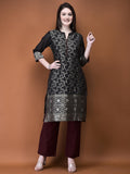 Women Jacquard Grey Woven Kurta With Comfort Pant.