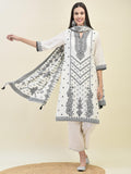 Women Jacquard Off White Solid Kurta Comfort Pant Dupatta.