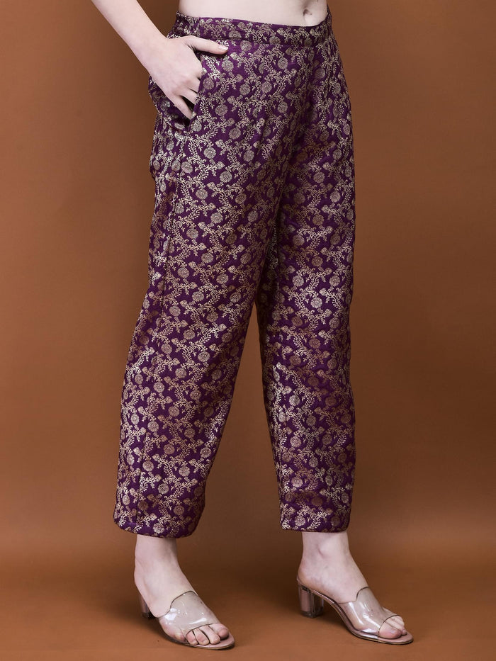 Women Jacquard Purple Woven Co-Ord Set.