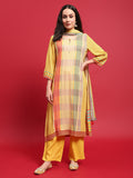 Women Lemon Yellow Multi Liva Rayon Kurta Comfort Pant Dupatta.