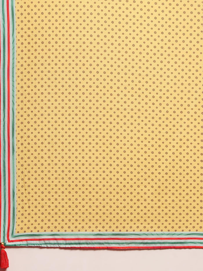 Women Lemon Yellow Multi Liva Rayon Kurta Comfort Pant Dupatta.