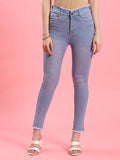 Women Light Blue Narrow Fringe Jegging.