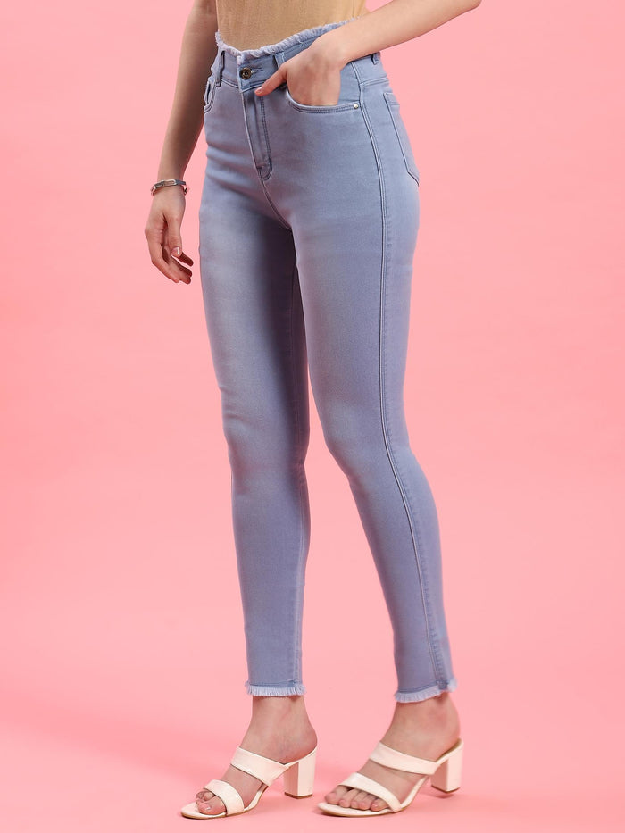 Women Light Blue Narrow Fringe Jegging.