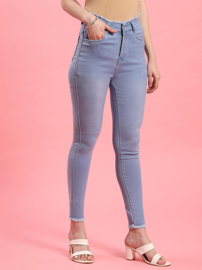 Women Light Blue Narrow Fringe Jegging.