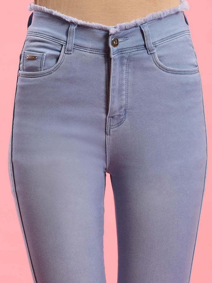 Women Light Blue Narrow Fringe Jegging.