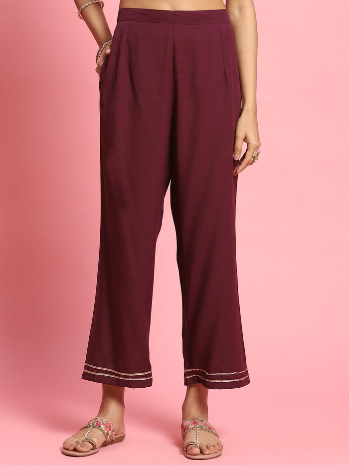 Women Lilac Embroidered Kurta Wide Pant Dupatta.