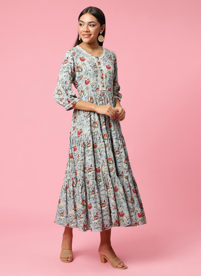 Women Lilac Floral Printed Dress.