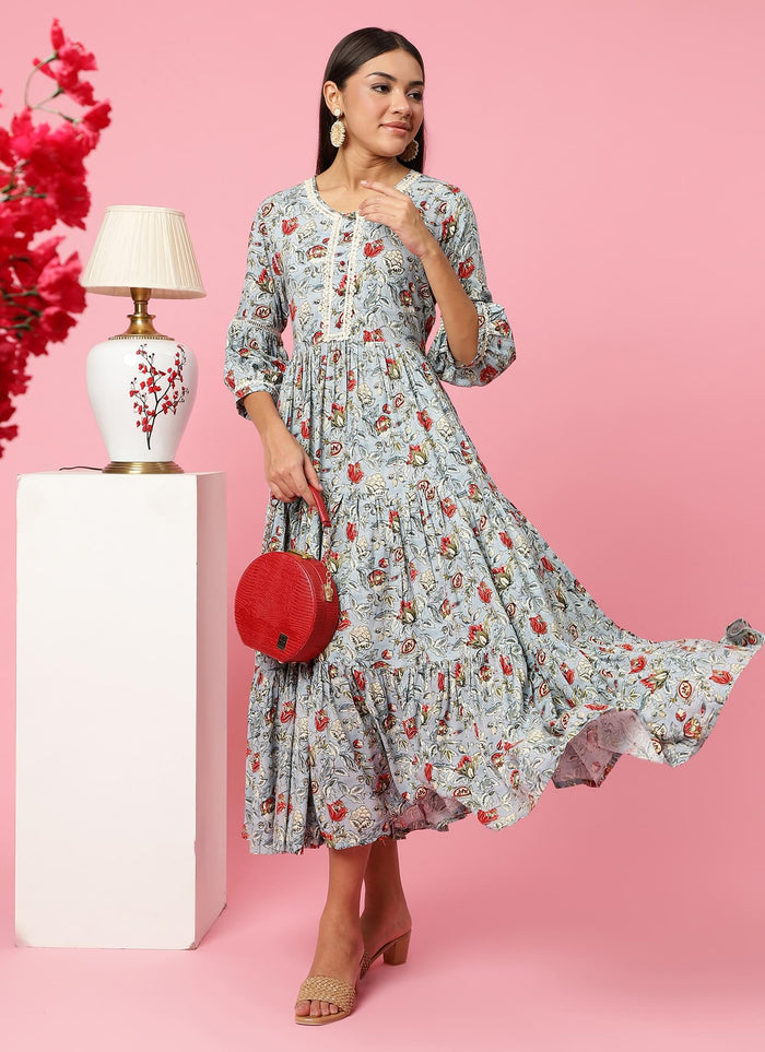 Women Lilac Floral Printed Dress.