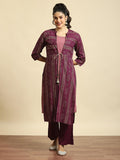 Women Lilac Geometric Print Kurta Jacket Comfort Pant.
