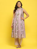 Women Lilac Muslin Kurta Comfort Pant Dupatta.