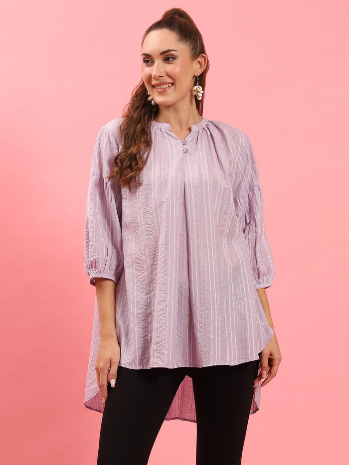 Women Lilac Stripe Printed Tunic.