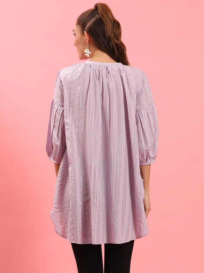 Women Lilac Stripe Printed Tunic.