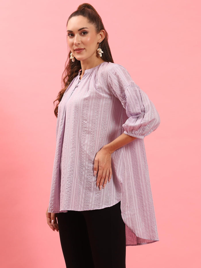 Women Lilac Stripe Printed Tunic.