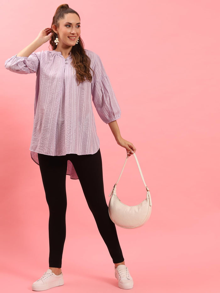 Women Lilac Stripe Printed Tunic.