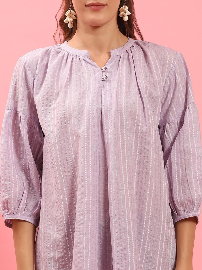 Women Lilac Stripe Printed Tunic.