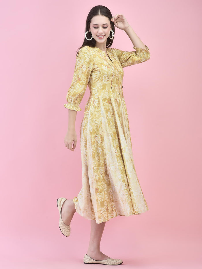 Women Lime Green Liva Rayon Dress.