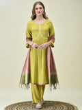 Women Lime Green Soild Kurta Comfort Pant Dupatta.